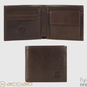 Portafoglio uomo piccolo in pelle con portamonete Moka