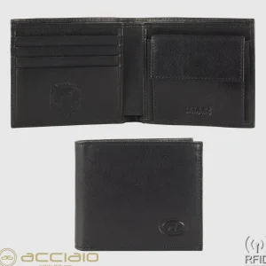 Portafoglio uomo piccolo in pelle con portamonete Nero