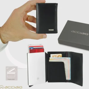 Portafoglio uomo Popup Rfid box in pelle liscia Nero