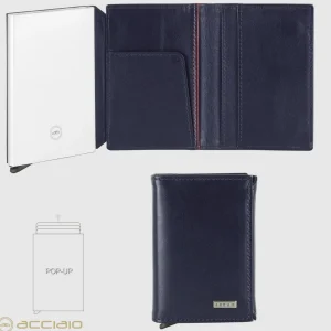 Portafoglio uomo Popup Rfid box in pelle liscia Blu ink