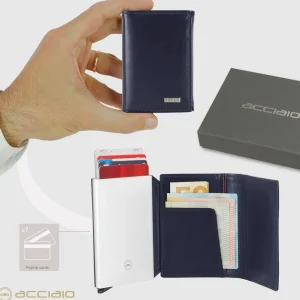 Portafoglio uomo Popup Rfid box in pelle liscia Blu ink