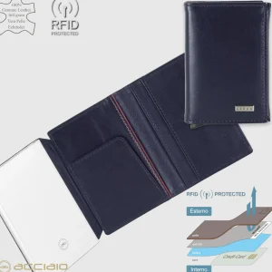 Portafoglio uomo Popup Rfid box in pelle liscia Blu ink