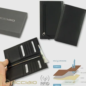 Portafoglio Verticale uomo in pelle Soft Nero, 16 carte credito