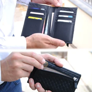 Portafoglio Verticale uomo in pelle intrecciata, 12 carte credito