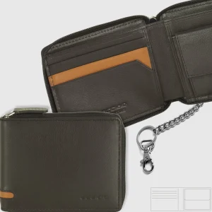 Portafoglio Zip mini da uomo con catena Marrone/Moka