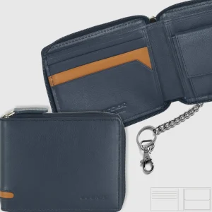 Portafoglio Zip mini da uomo con catena Blu