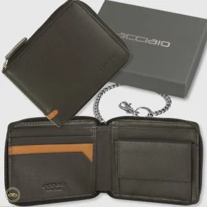Portafoglio Zip mini da uomo con catena Marrone/Moka