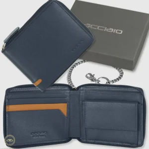 Portafoglio Zip mini da uomo con catena Blu