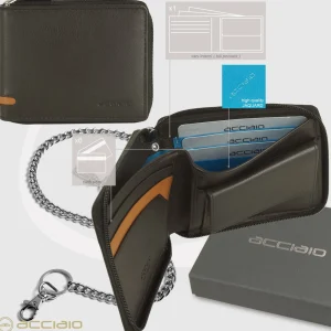 Portafoglio Zip mini da uomo con catena Marrone/Moka