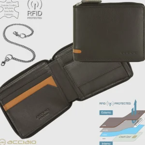 Portafoglio Zip mini da uomo con catena Marrone/Moka