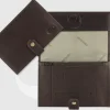Portatabacco in pelle con bottone, cuoio Marrone