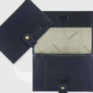 Portatabacco in pelle con bottone, cuoio Blu