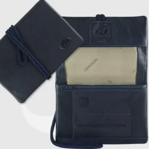 Portatabacco in pelle con laccio, cuoio Blu