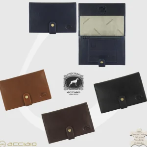 Portatabacco in pelle con bottone, cuoio Blu