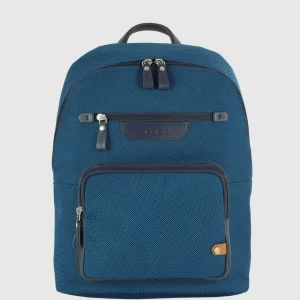 Zaino porta pc piccolo Geo 13" tessuto e pelle Blu Cobalto