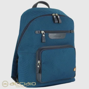 Zaino porta pc piccolo Geo 13" tessuto e pelle Blu Cobalto