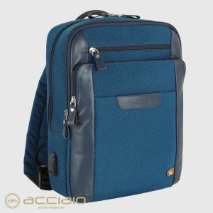 Zaino porta pc piccolo Zip 13" tessuto e pelle Blu Cobalto