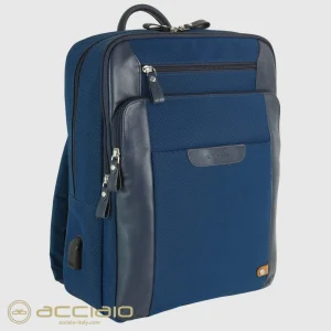 Zaino porta pc Zip 15" tessuto e pelle Blu Navy