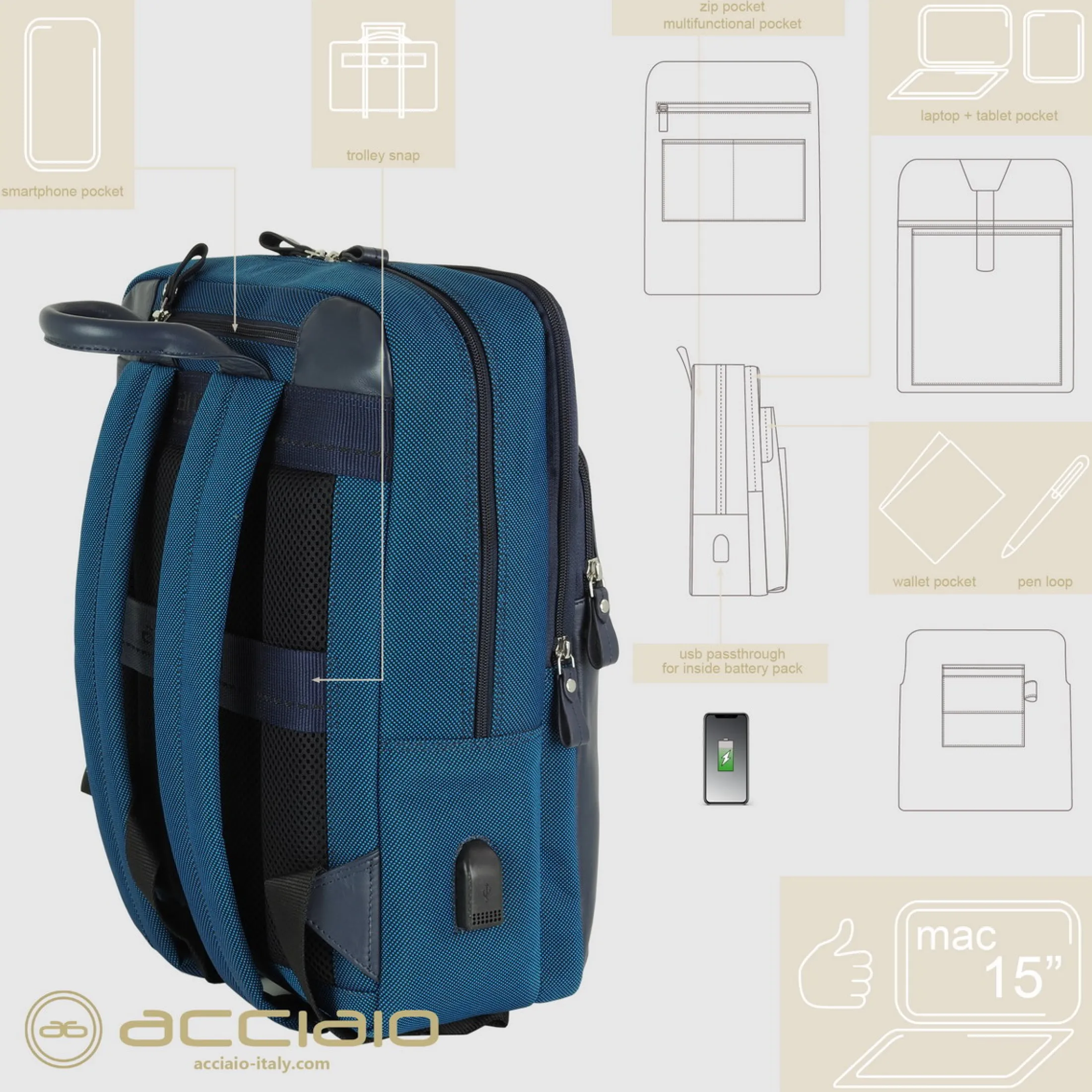 zaino_porta_pc_zip__tessu_3.webp Zaino porta pc Zip 15" tessuto e pelle Blu Cobalto